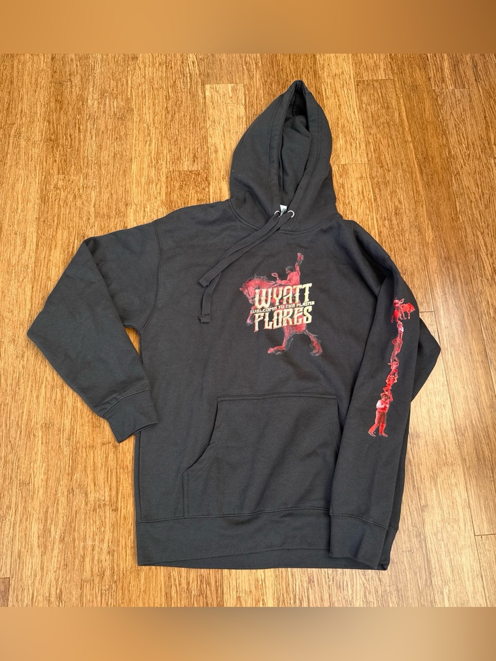 Black Wyatt Flores Graphic Hoodie with Red Accents nwot